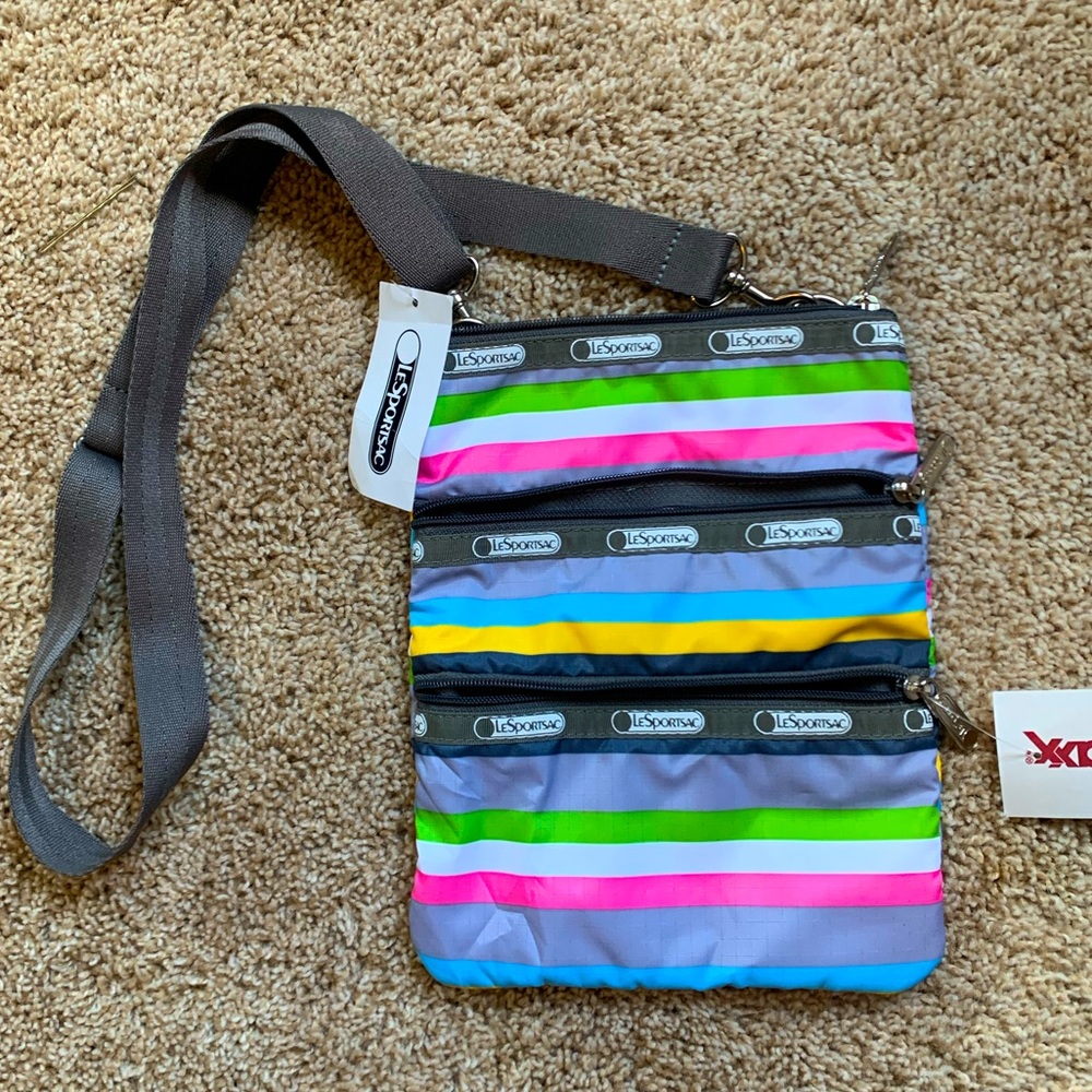Lesportsac Crossbody triple zip bag striped NWT